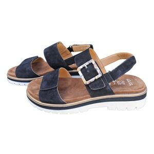 Ara‎ 40 US 9.5 Marbella Suede Leather Sandals Navy Buckle Hook Loop Comfort